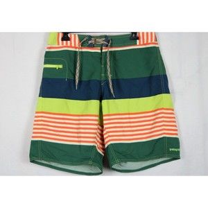 Patagonia Board Shorts/Swim Trunks Mens 32 Green Orange Striped Drawstring